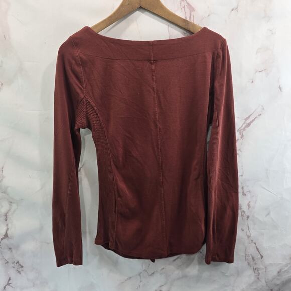 Free People Shirt Womens Large Red Brick Rust Long Ribbed Lace Up Tie Grommet - Picture 6 of 11